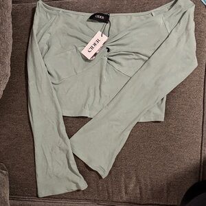 Cider Dusty Green Off-Shoulder Top